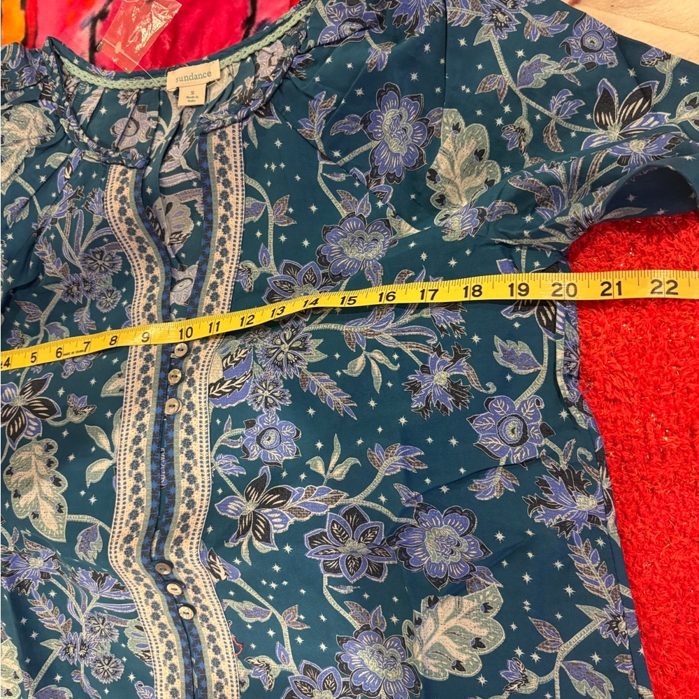 Sundance ‘Arvilla’ blue cobalt v-neck long sleeve floral boho blouse Small NEW - Picture 5 of 6